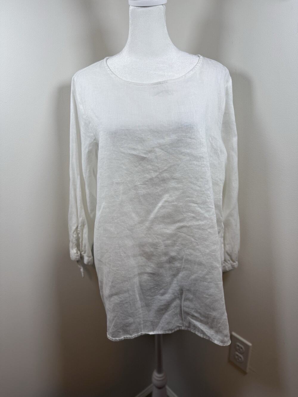 Andrea Jovine Women's Linen White Top Size Large Boho Lagenlook Coastal Cottage